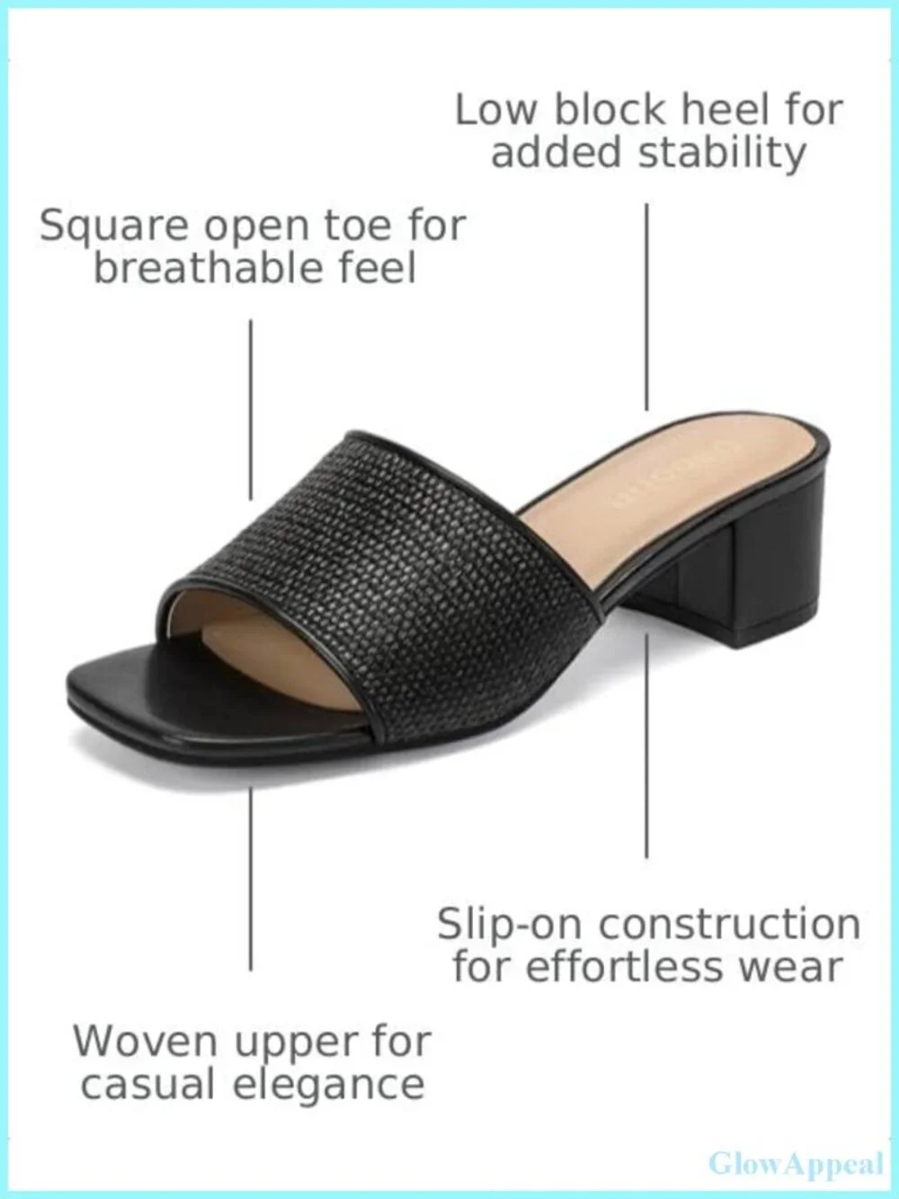 Woven Square Toe Block Heel Slip On Sandals Summer Beach Mules